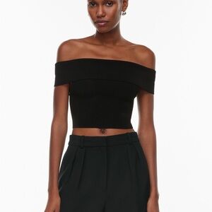 Aritzia Sculpt KNit Black Off-Shoulder Crop Top